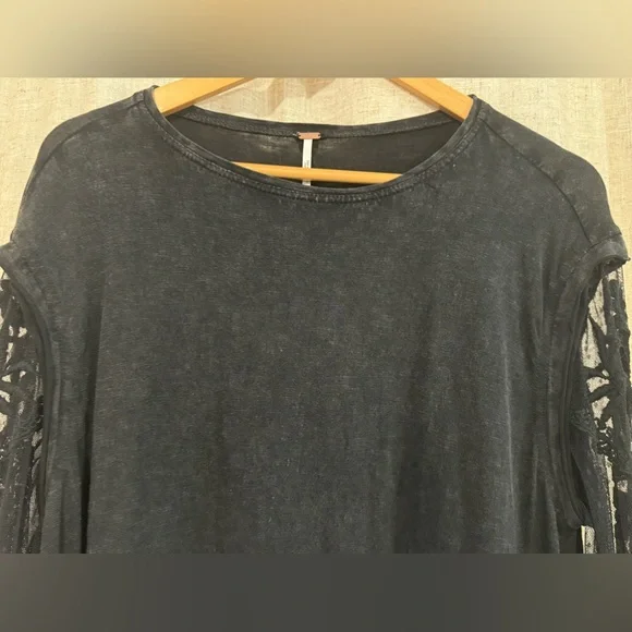 Free People Black Sheer Lace Top - Picture 3 of 4